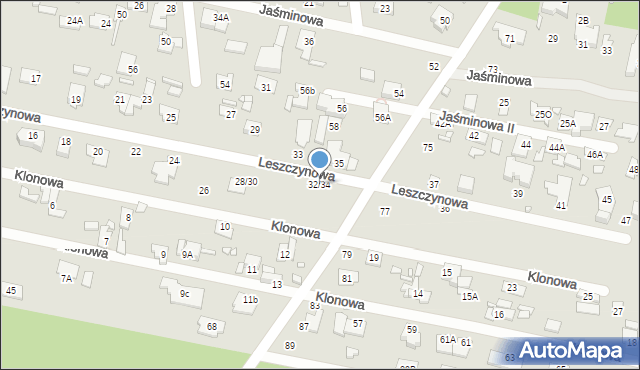 Konstancin-Jeziorna, Leszczynowa, 32/34, mapa Konstancin-Jeziorna