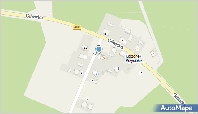 Korzonek, Leśna, 1, mapa Korzonek