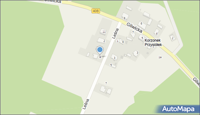 Korzonek, Leśna, 4, mapa Korzonek