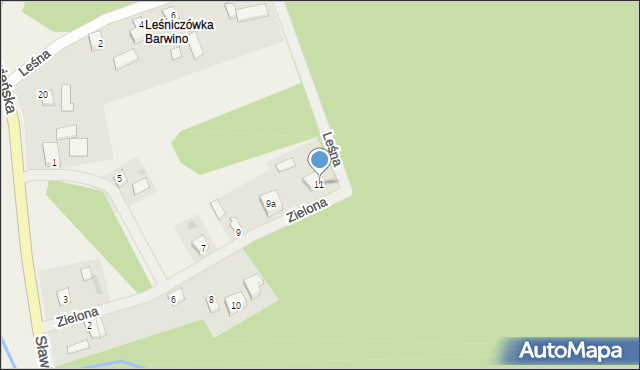 Korzybie, Leśna, 11, mapa Korzybie