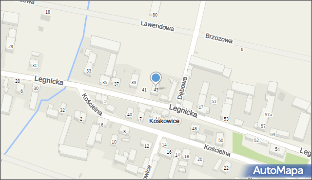 Koskowice, Legnicka, 43, mapa Koskowice