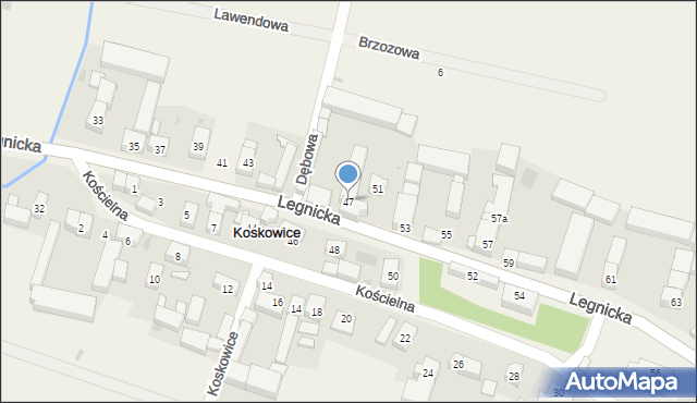 Koskowice, Legnicka, 47, mapa Koskowice