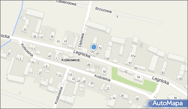 Koskowice, Legnicka, 49, mapa Koskowice