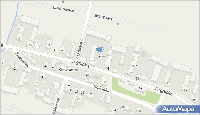 Koskowice, Legnicka, 51, mapa Koskowice