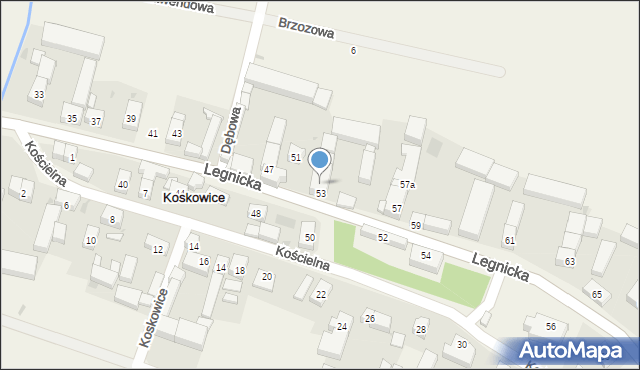 Koskowice, Legnicka, 53a, mapa Koskowice