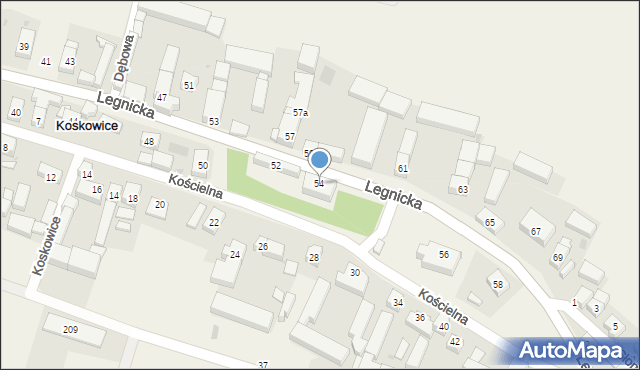 Koskowice, Legnicka, 54, mapa Koskowice