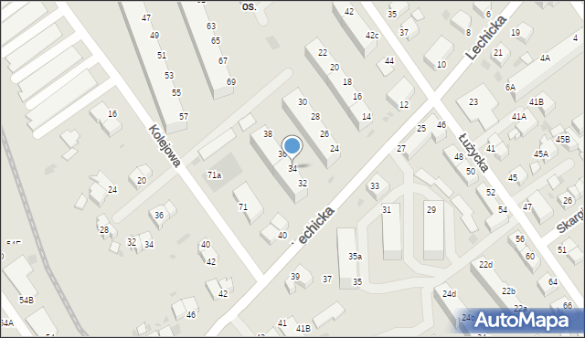 Koszalin, Lechicka, 34, mapa Koszalina
