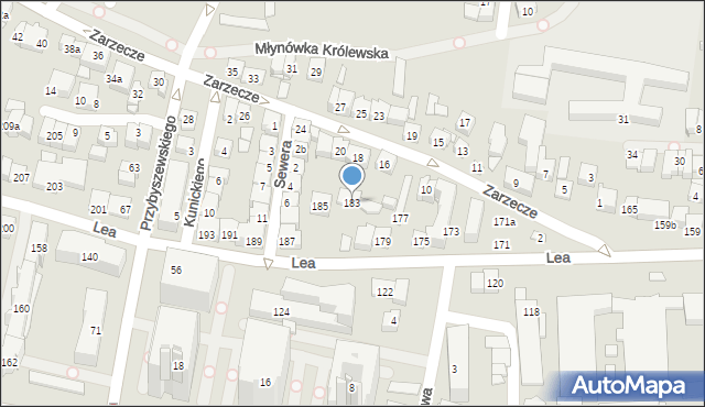 Kraków, Lea Juliusza, 183, mapa Krakowa