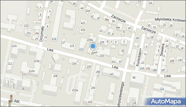 Kraków, Lea Juliusza, 207, mapa Krakowa