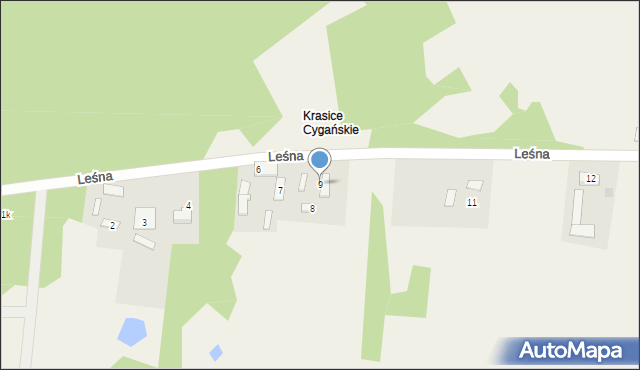 Krasice, Leśna, 9, mapa Krasice