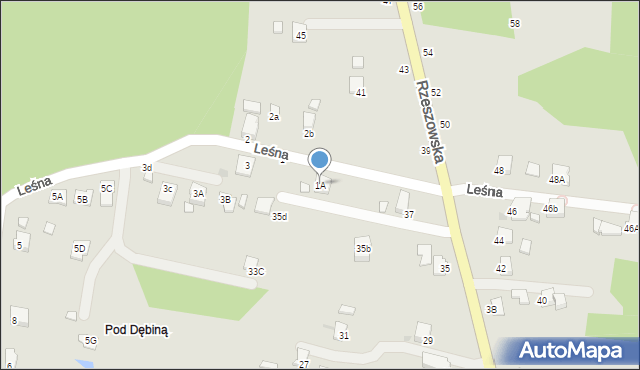 Krosno, Leśna, 1A, mapa Krosna