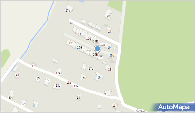 Krosno, Leśna, 25A, mapa Krosna