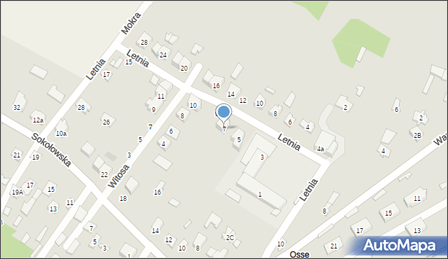 Łapy, Letnia, 7, mapa Łapy