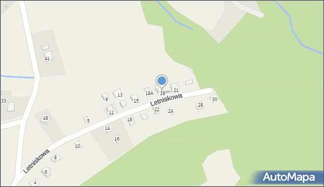 Leszna Górna, Letniskowa, 19, mapa Leszna Górna