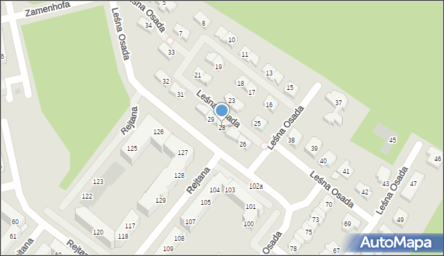 Leszno, Leśna Osada, 28, mapa Leszno