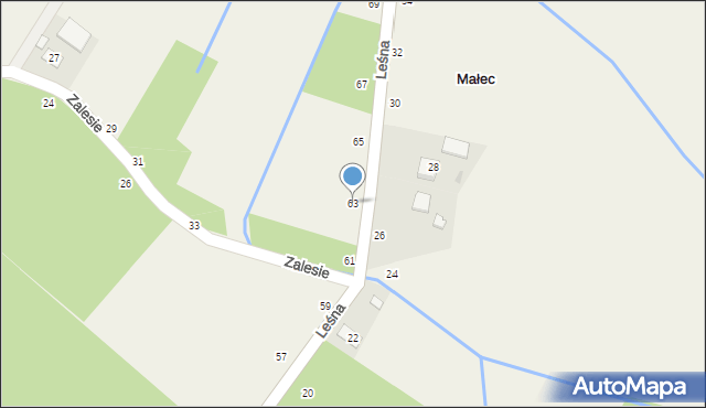 Małec, Leśna, 63, mapa Małec