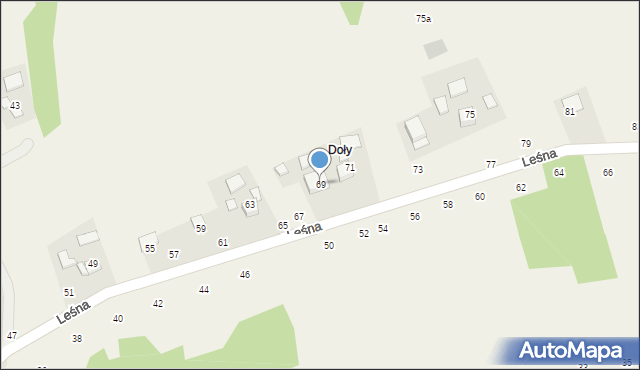 Masłomiąca, Leśna, 69, mapa Masłomiąca