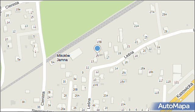 Mikołów, Leśna, 15, mapa Mikołów
