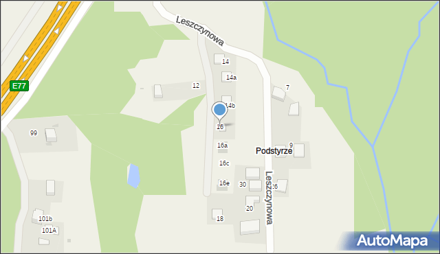 Mogilany, Leszczynowa, 16, mapa Mogilany