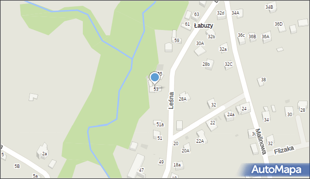 Mszana Dolna, Leśna, 53A, mapa Mszana Dolna