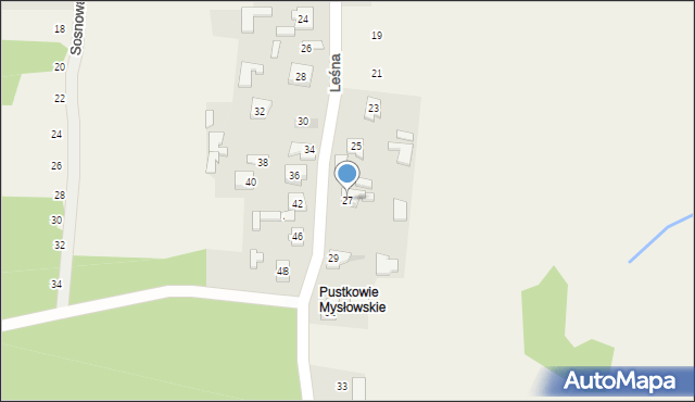 Mysłów, Leśna, 27, mapa Mysłów