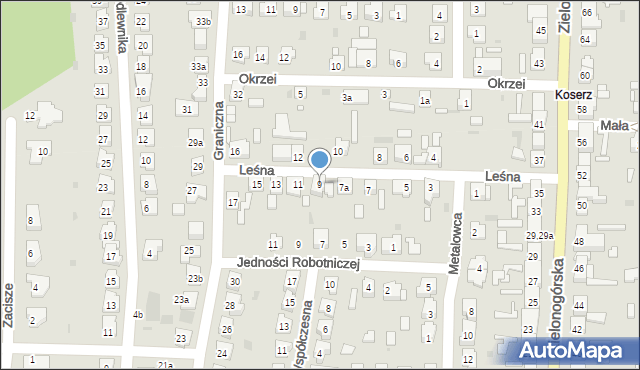 Nowa Sól, Leśna, 9, mapa Nowa Sól