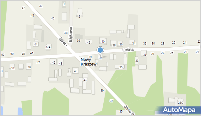 Nowy Kraszew, Leśna, 37, mapa Nowy Kraszew