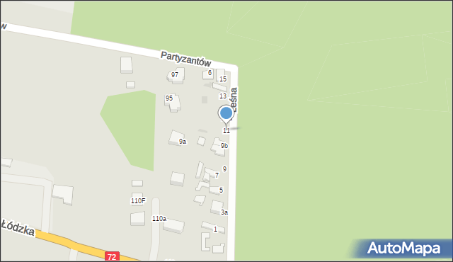 Poddębice, Leśna, 11, mapa Poddębice