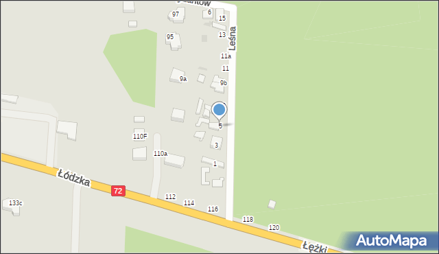 Poddębice, Leśna, 5, mapa Poddębice