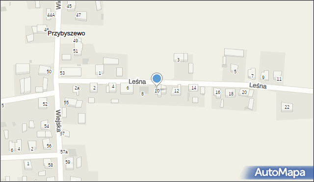 Przybyszewo, Leśna, 10, mapa Przybyszewo