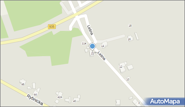 Pszczyna, Leśna, 11, mapa Pszczyny