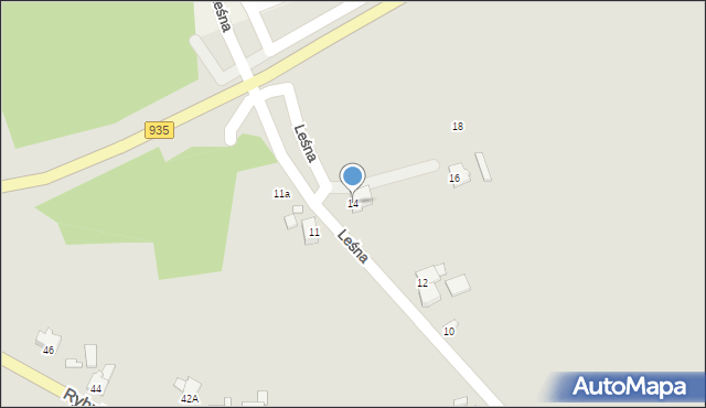 Pszczyna, Leśna, 14, mapa Pszczyny