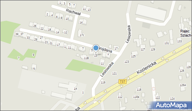 Radom, Lesiowska, 13, mapa Radomia