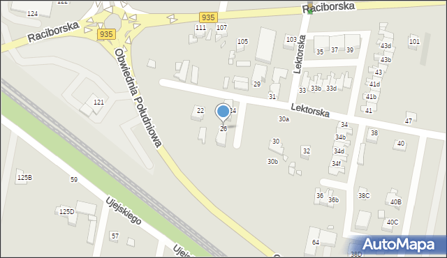 Rybnik, Lektorska, 26, mapa Rybnika