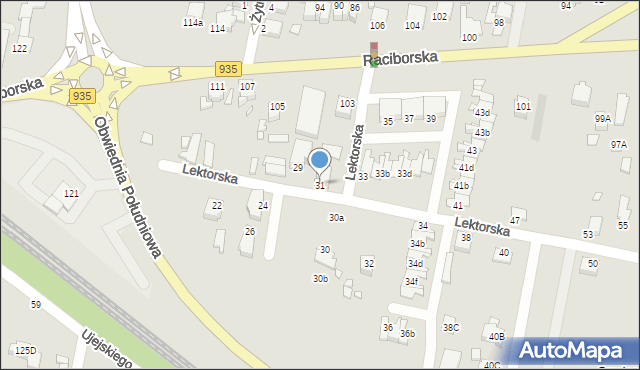 Rybnik, Lektorska, 31, mapa Rybnika