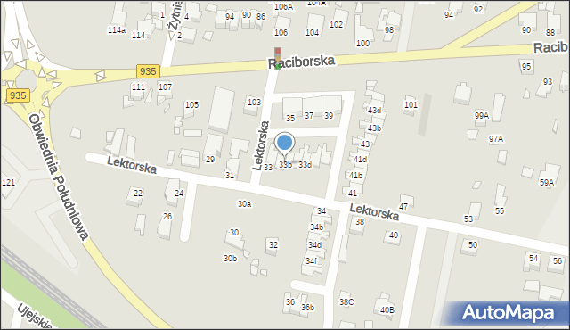 Rybnik, Lektorska, 33b, mapa Rybnika