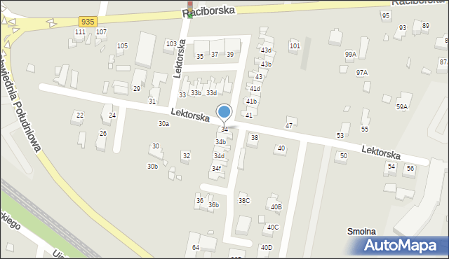 Rybnik, Lektorska, 34, mapa Rybnika