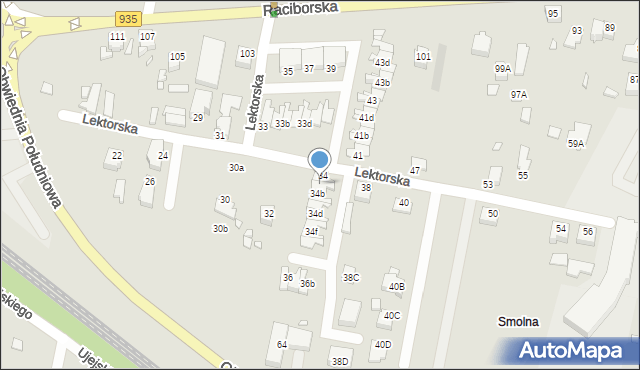 Rybnik, Lektorska, 34a, mapa Rybnika