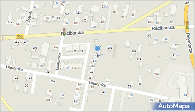 Rybnik, Lektorska, 43b, mapa Rybnika