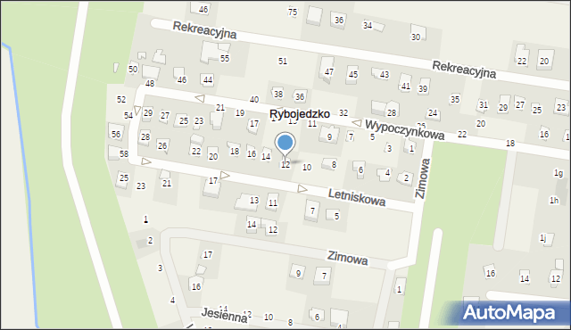 Rybojedzko, Letniskowa, 12, mapa Rybojedzko