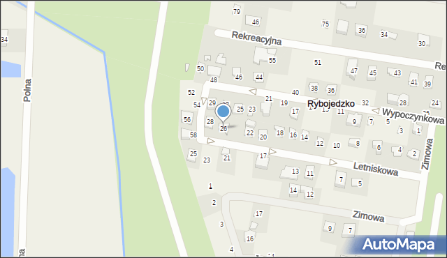 Rybojedzko, Letniskowa, 26, mapa Rybojedzko