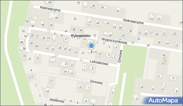 Rybojedzko, Letniskowa, 8, mapa Rybojedzko