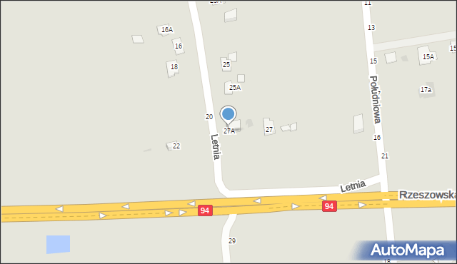 Sędziszów Małopolski, Letnia, 27A, mapa Sędziszów Małopolski