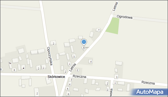 Skórkowice, Letnia, 5, mapa Skórkowice