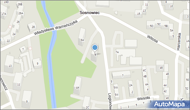 Sosnowiec, Legionów, 6, mapa Sosnowca