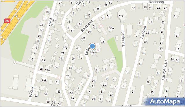 Sosnowiec, Letnia, 12, mapa Sosnowca