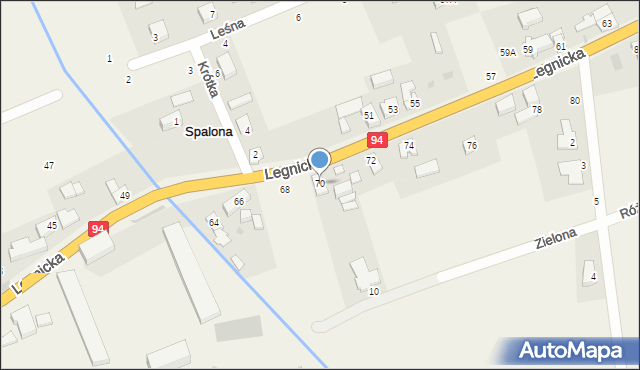 Spalona, Legnicka, 70, mapa Spalona
