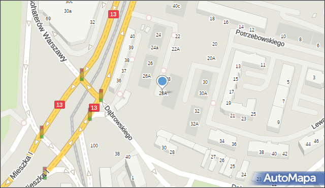 Szczecin, Lewandowskiego Stefana, 28A, mapa Szczecina