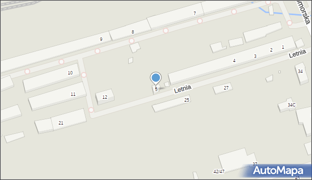 Szczecin, Letnia, 5, mapa Szczecina