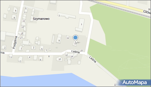 Szymanowo, Leśna, 13, mapa Szymanowo